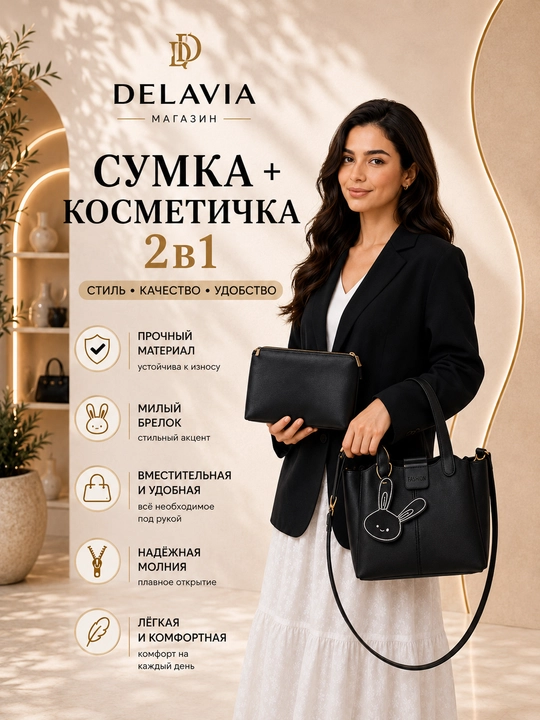 Sumka ayollar uchun, 2 tasi 1 da kosmetichka bilan, sovg'a ayollar uchun