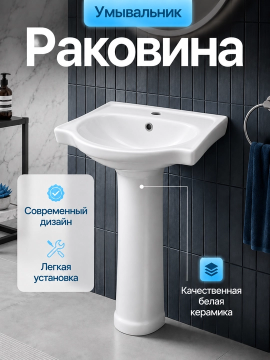 Oq keramika pedestal bilan lavabo - 
