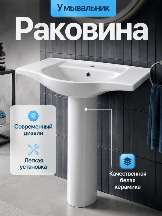 Oq keramika pedestal bilan lavabo - 