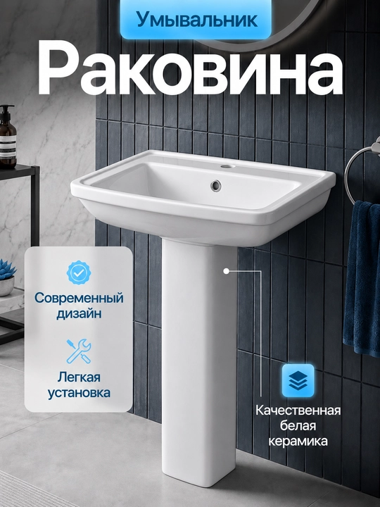 Oq keramika pedestal bilan lavabo - 