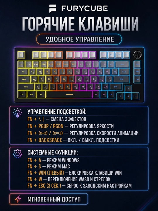 Клавиатура игровая мембранная, бесшумная и компактная, водонепроницаемая c RGB подсветкой