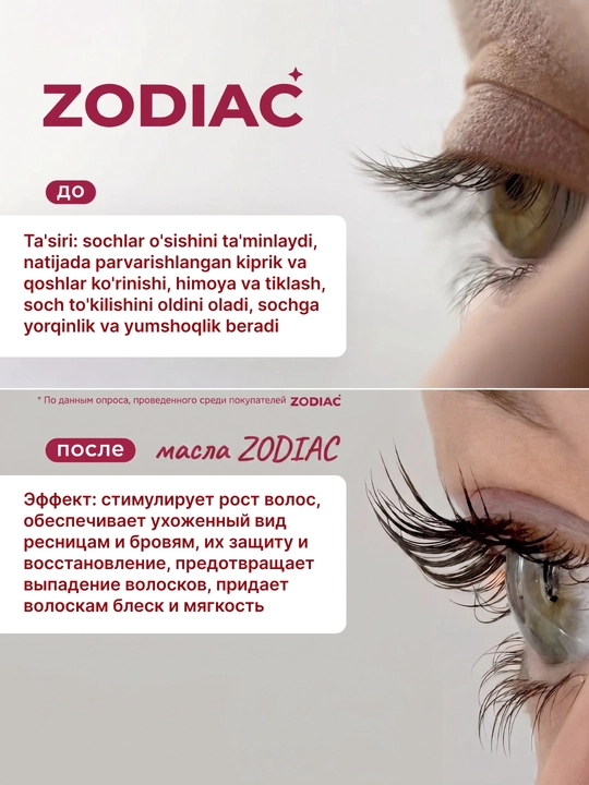 Масло касторовое для ресниц и бровей ZODIAC, розмарин, сыворотка для роста волос