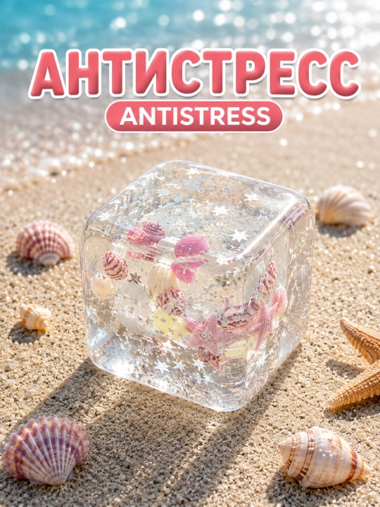 Antistress glitterli yumshoq kubik squishy oyinchoq, bolalar va kattalar uchun - 