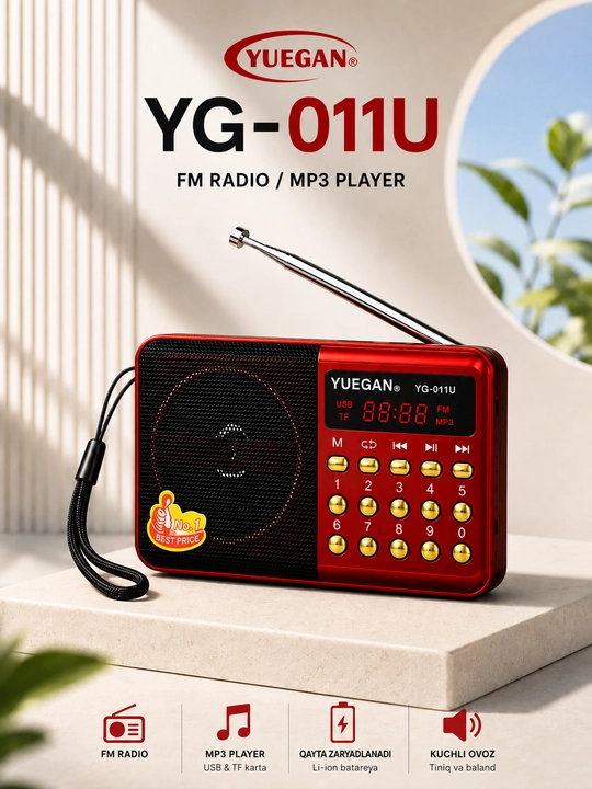 Радиоприемник YUEGAN YG-011U портативное радио FM USB TF MP3 красный - 