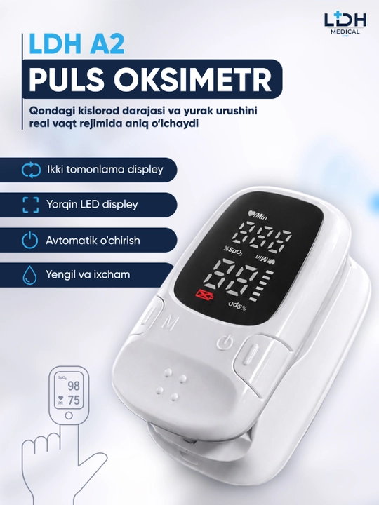 Pulsoksimetr, qondagi kislorod va pulsni avtomatik o'lchovchi qurilma, LDH-Pulse A2 - 