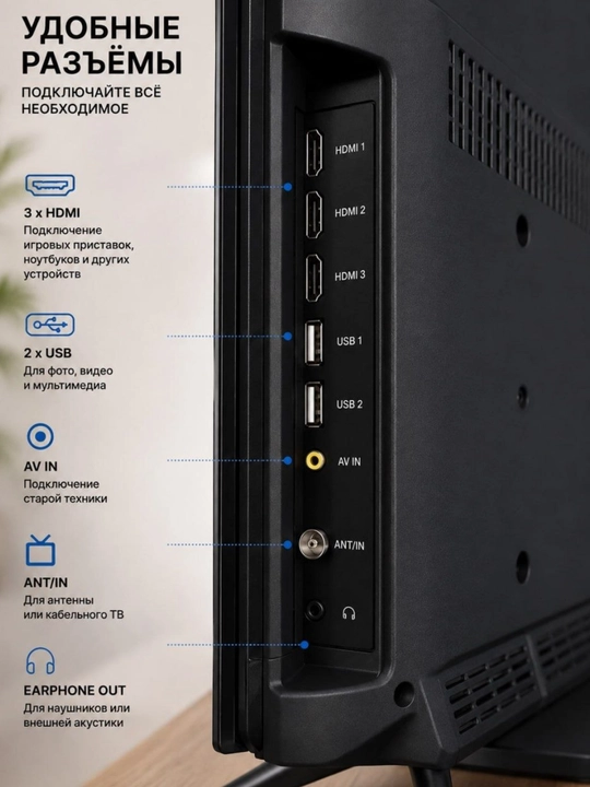 Смарт телевизор 55", 4K QLED, webOS, Wi-Fi, Bluetooth, Dolby Audio