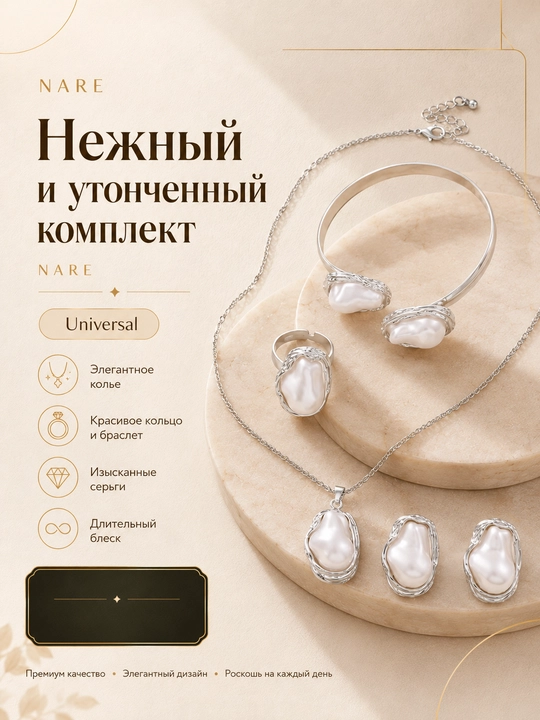 Набор украшений цепочка, серьги, кольцо и браслет - 