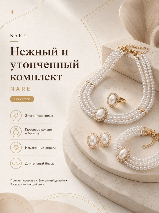 Набор украшений цепочка, серьги, кольцо и браслет - 
