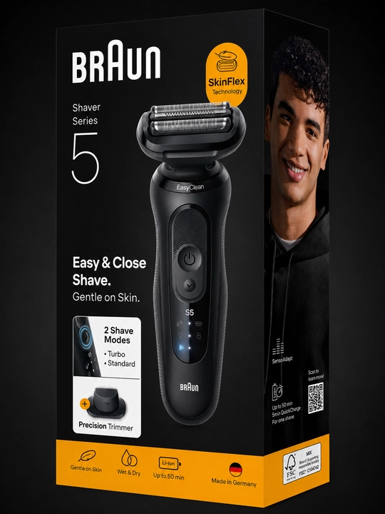 Электробритва Braun Series 5 52-N1200s BLK тип 5762, сухое и влажное бритье