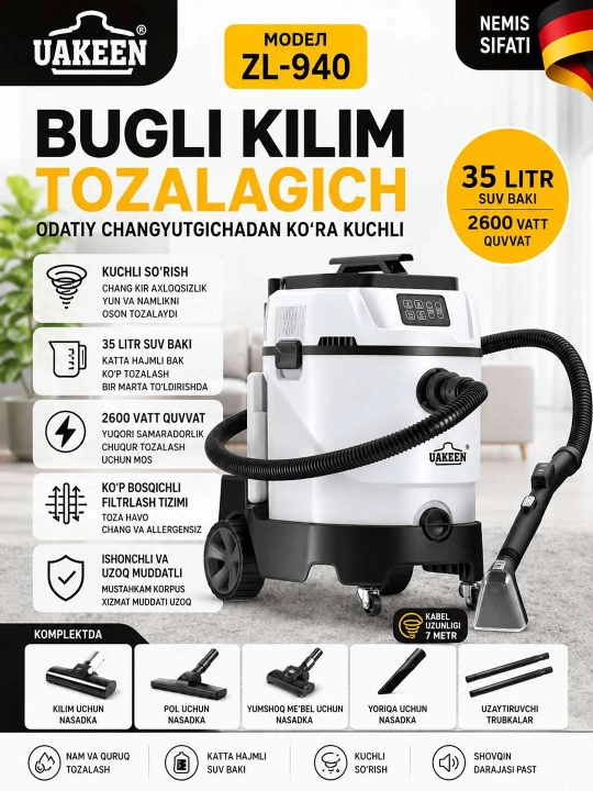 UAKEEN ZL-940 / ZL-941 bug‘li kuchli changyutgich