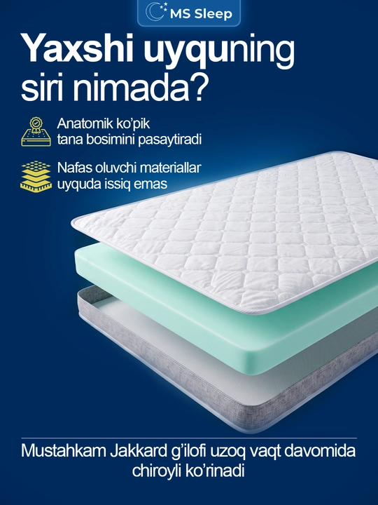 Topper ortopedik, topper matras, balandligi 7 sm, Ms Orto Core Plus, qulay uyqu