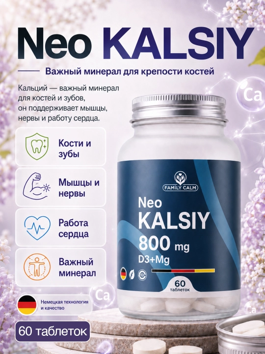Kalsiy tabletkalari Neo Kalsiy 800 mg D3 + Magniy, 60 tabletka - 
