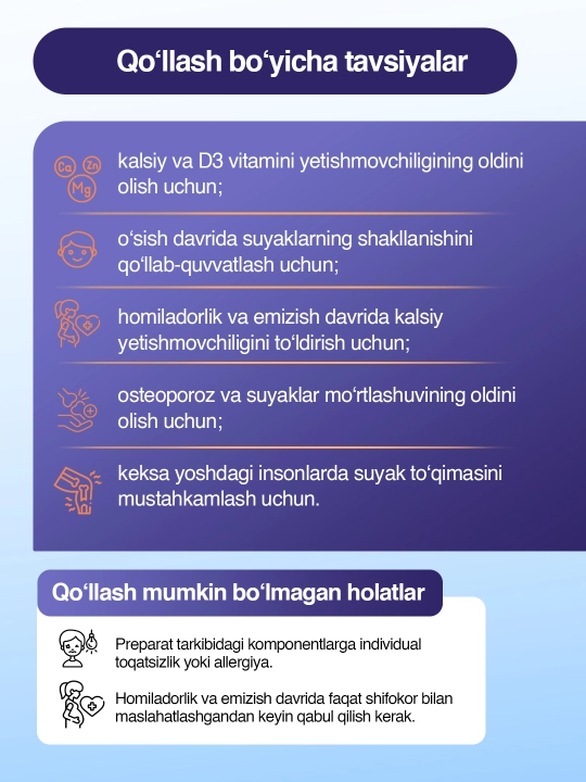 Kalsiy tabletkalari Neo Kalsiy 800 mg D3 + Magniy, 60 tabletka