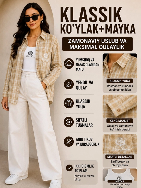 Ayollar uchun koʻylak, qizlar uchun koʻylak, rubashka, kuz va bahor fasliga mos rubashka - 