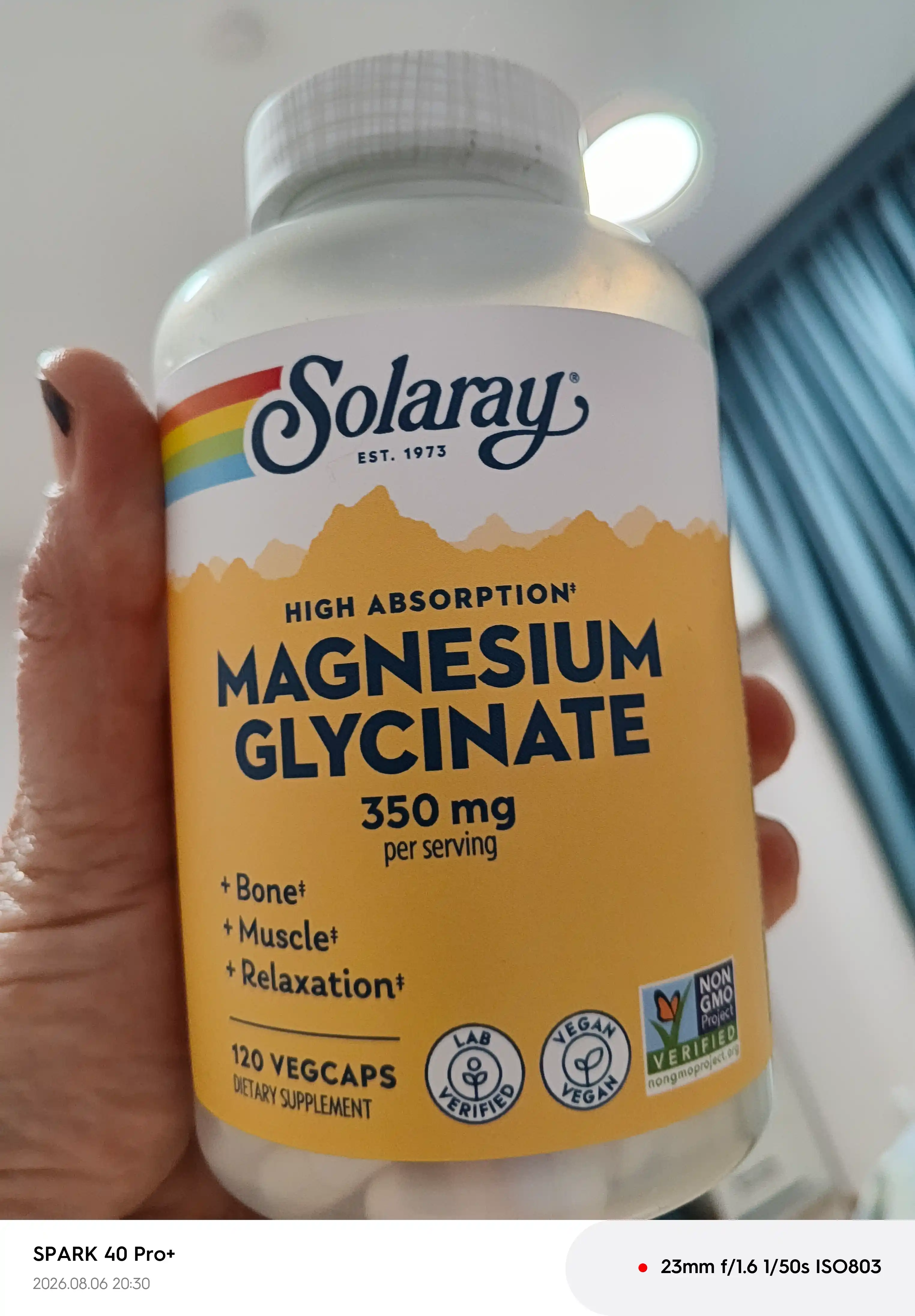 Solaray, Yuqori o‘zlashuvchan magniy glitsinat, AQSH 350 mg, 120 ta o‘simlik kapsulasi