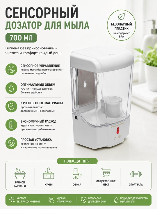 Сенсорный дозатор для мыла, 700 мл - 