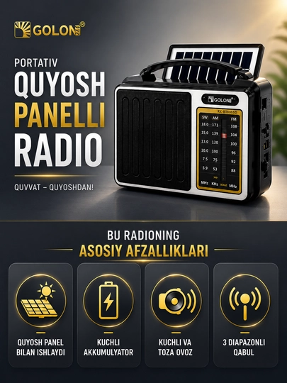 Radio HAIRUN RX-806 ACW portativ radiopriyomnik AM FM TV SW1 SW2 qora