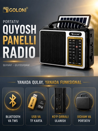 Radio HAIRUN RX-806 ACW portativ radiopriyomnik AM FM TV SW1 SW2 qora