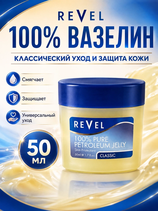 Вазелин косметический Revel Classic для сухой кожи, губ и тела, 50 мл - 