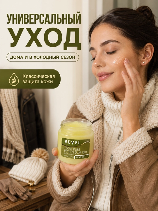 Вазелин косметический Revel с оливковым маслом для губ и кожи, 50 мл