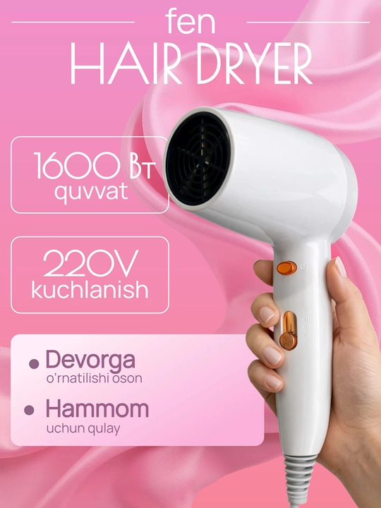 Devorga o‘rnatiladigan fen, hammom va mehmonxonalar uchun soch quritgich