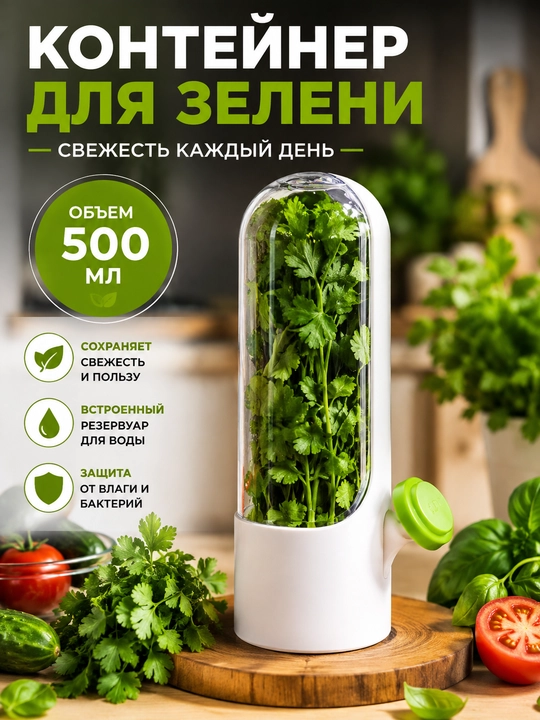 Контейнер для хранения зелени 500 мл с резервуаром для воды, органайзер для холодильника - 