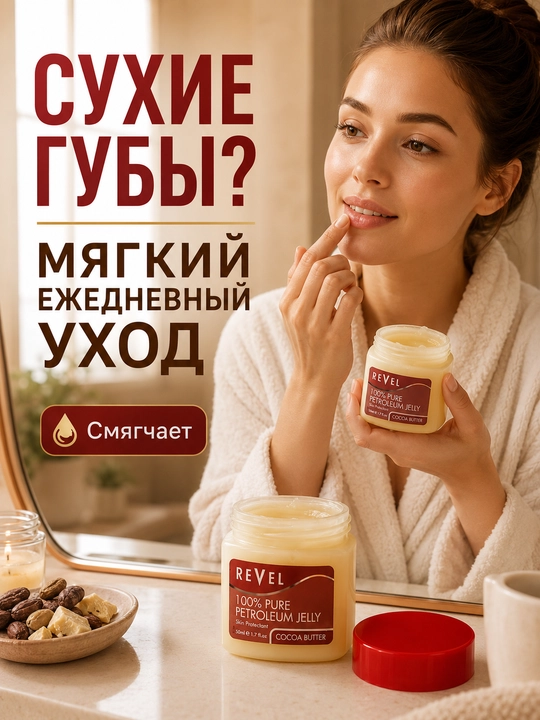 Вазелин косметический Revel с маслом какао для губ и кожи, 50 мл