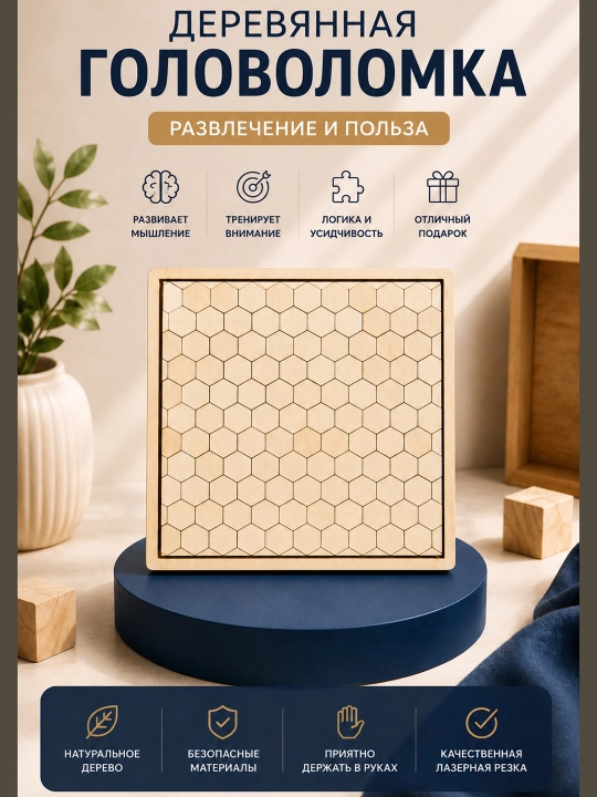 Головоломка квадратная «Соты» – IQ пазл, логическая игра для детей и взрослых - 