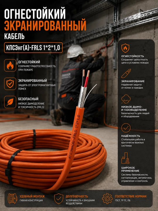 Yong‘in signalizatsiyasi uchun KPSEng(A)-FRLS 1×2×1.0 yong‘inga chidamli ekranlangan kabel - 