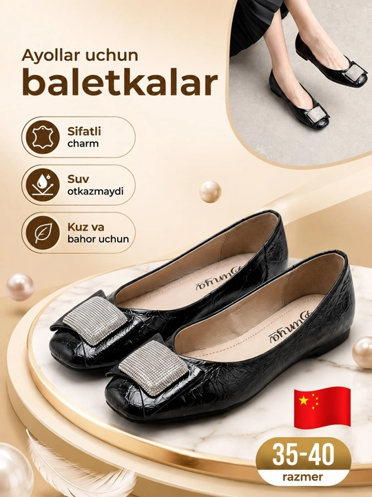 Ayollar uchun qora klassik balet tufli