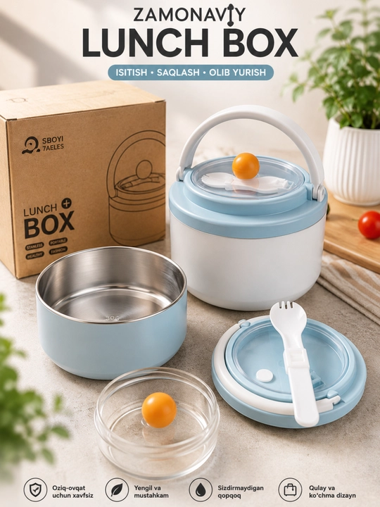 Termos Lunch Box 304 Po'lat Ovqat Idishi, Issiqlikni Saqlovchi Ovqat Konteyneri - 
