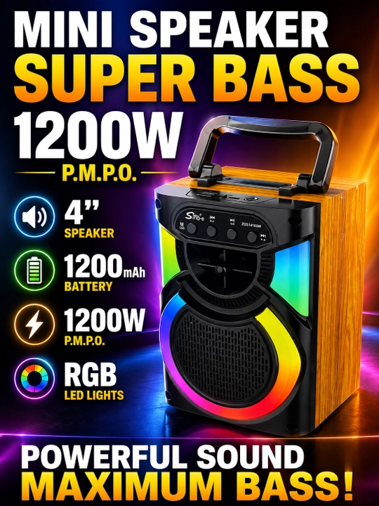 Динамик Super Bass 1200 Вт с RGB LED подсветкой и Bluetooth