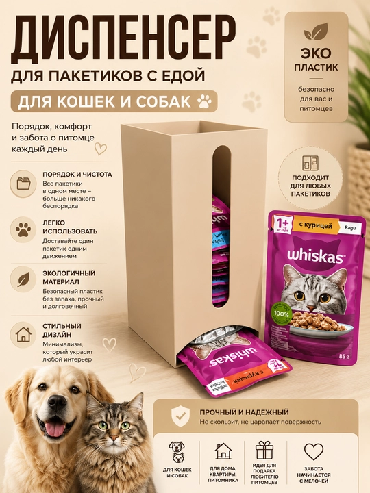 Mushuk va itlar uchun nam yem paketlari dispenseri - 