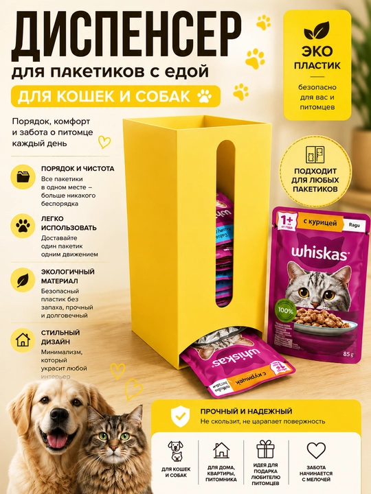 Mushuk va itlar uchun nam yem paketlari dispenseri - 