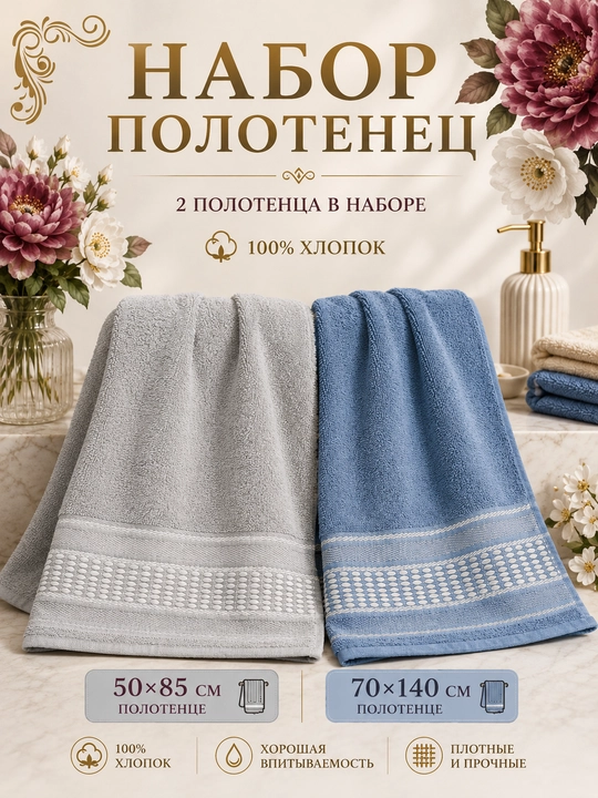 Paxmoq sochiqlar to'plami, yuz va tana uchun, paxta - 