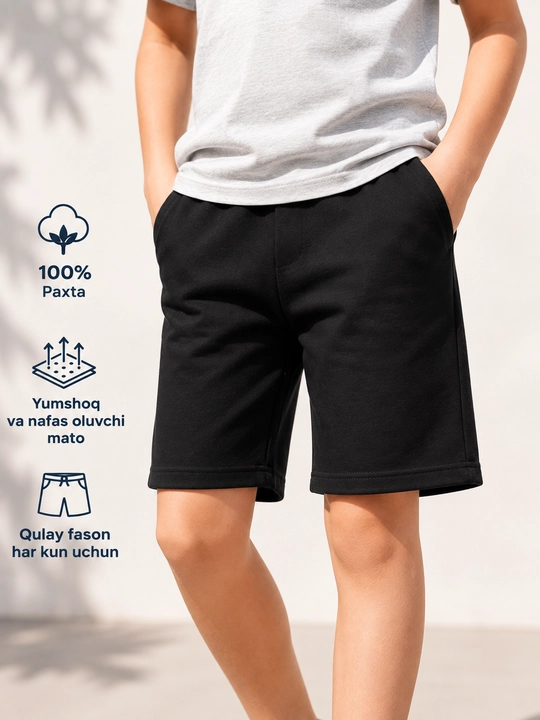O'g'il bolalar shortigi, paxtali, yozgi, sport uchun, kundalik, jismoniy tarbiya uchun - 