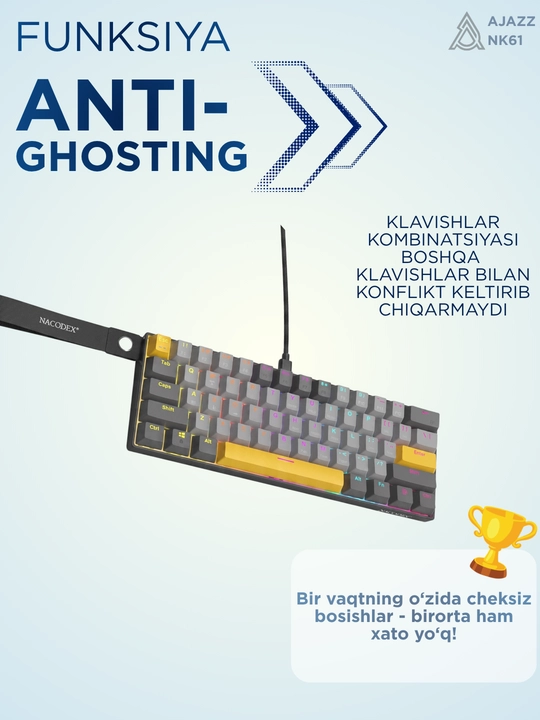 Geymerlar uchun RGB yoritilgan AJAZZ o‘yin klaviaturasi mexanik / membranali