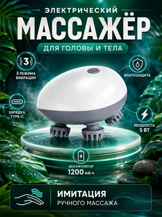 Массажер для головы — мини электрический scalp massager для кожи головы, USB-зарядка - 