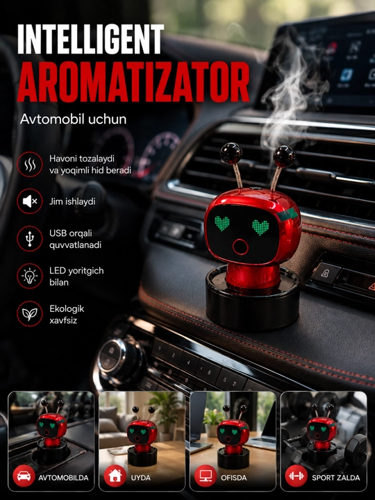 Aqlli robot aromadiffuzor yoqimli hid  zamonaviy dizayn va sokin muhit yaratadi