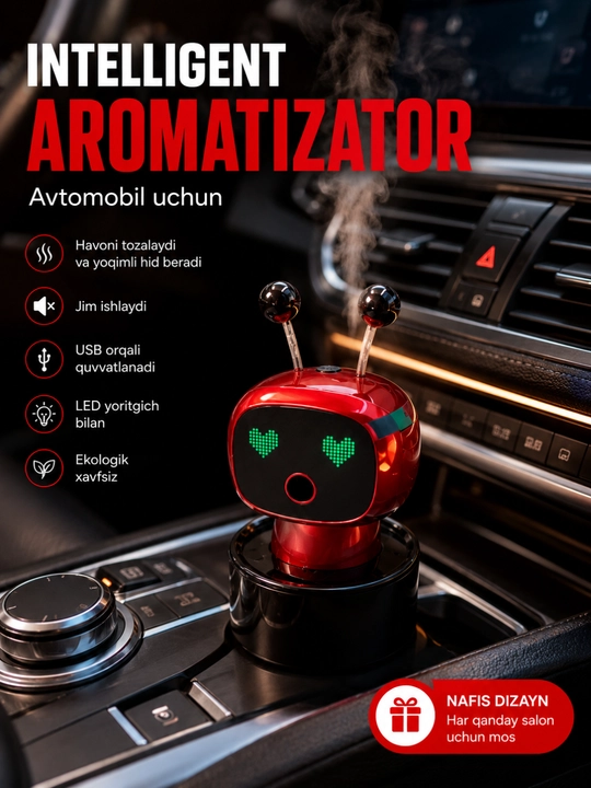 Aqlli robot aromadiffuzor yoqimli hid  zamonaviy dizayn va sokin muhit yaratadi