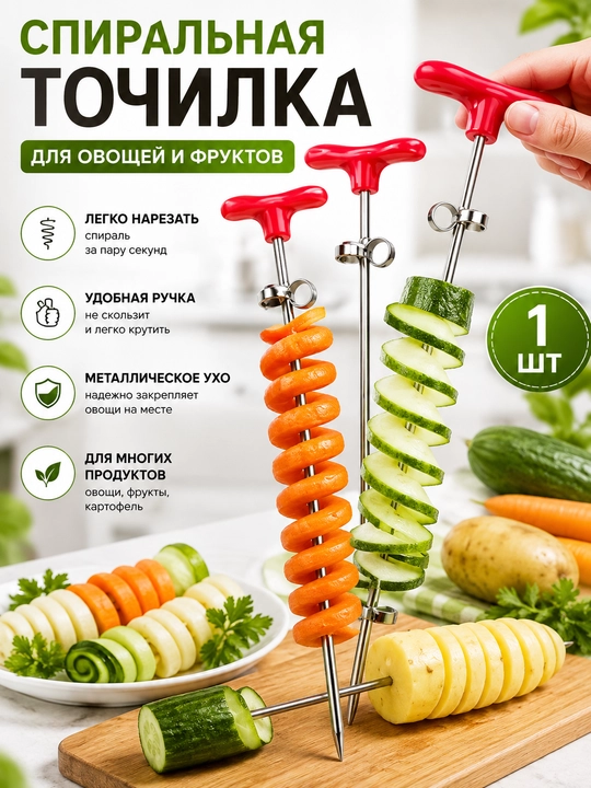 Sabzavot va mevalar uchun spiral kesgich, qo‘l spiral to‘g‘ragichi, 1 dona - 