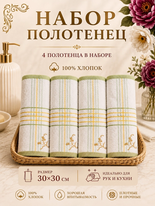 Oshxona sochiqlari to'plami, qo'l uchun sochiq to'plami 4 dona, o'lcham 30x30 sm - 