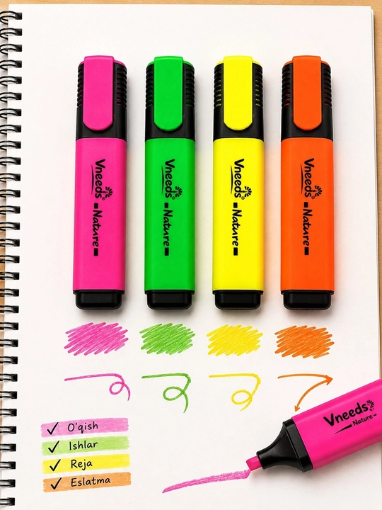 Набор текстовыделителей Vneeds Highlighter Original, 4 неоновых цвета, 1–5 мм