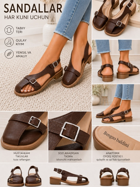 Ayollar uchun qulay yengil charm sandalilar, ayollar uchun poyabzal, 36-40 o‘lcham