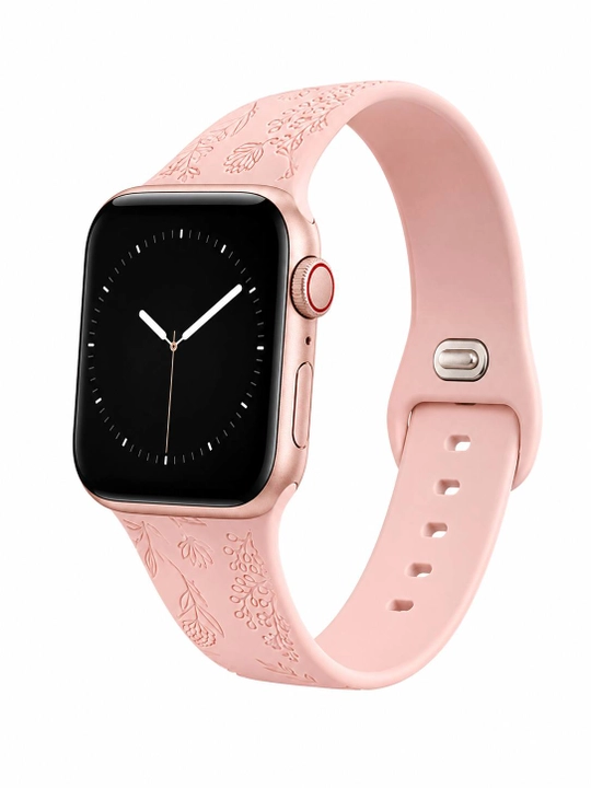 Ремешок силиконовый с цветочным узором для Apple Watch 42/44/45/46/49 мм, розовый - 