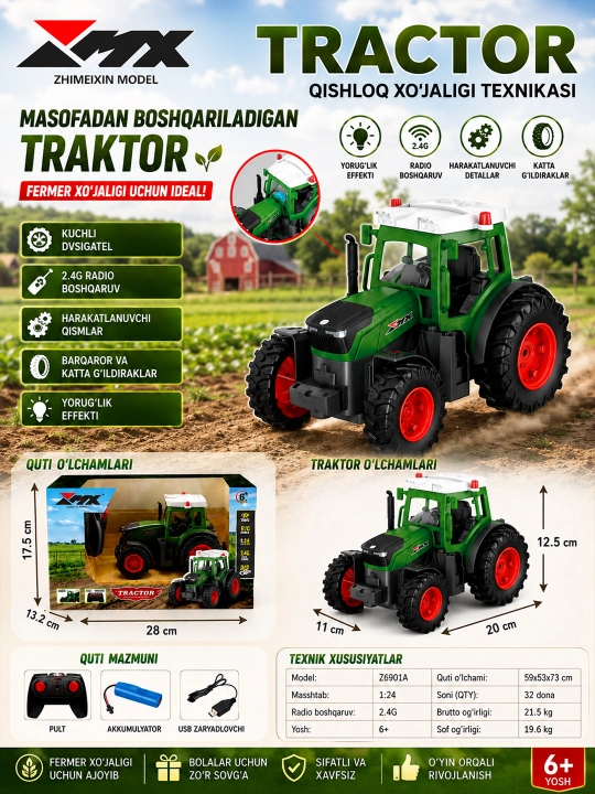 Radio orqali boshqariladigan traktor, pult, tezyurar poyezd, o‘yinchoq samolyot - 