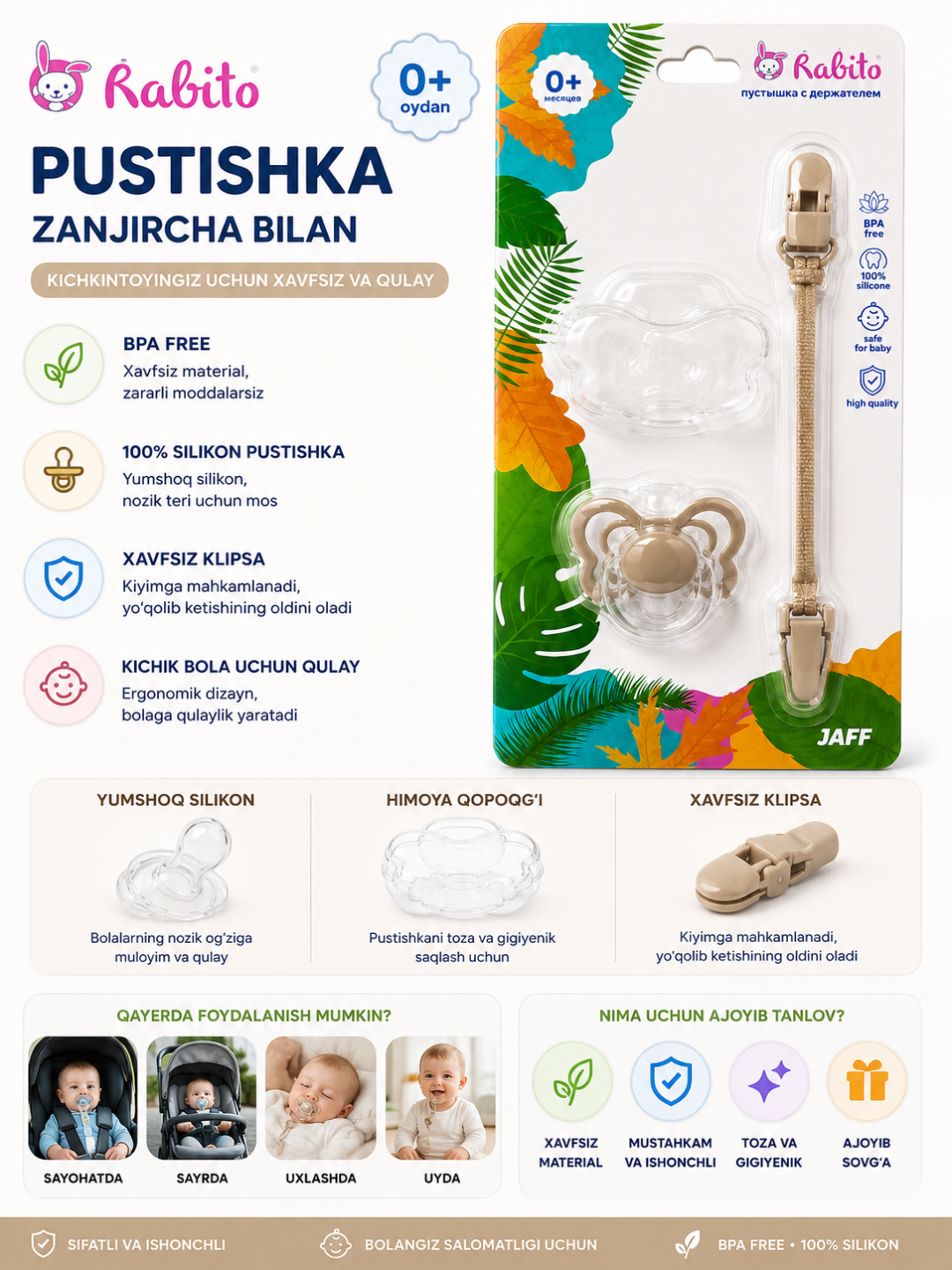 0+ oylik BPA bepul, tutqich va qisqichli Rabito silikon pufakchasi - 