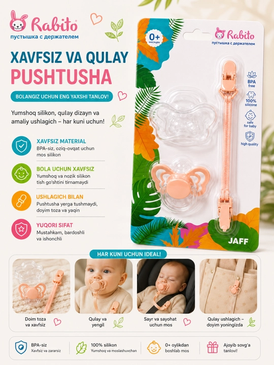 0+ oylik BPA bepul, tutqich va qisqichli Rabito silikon pufakchasi