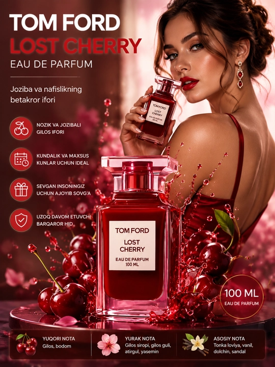 Tom ford Lost Cherry ayollar va erkaklar uchun sovg'a, parfyumlangan suvi, unisex, 100 ml