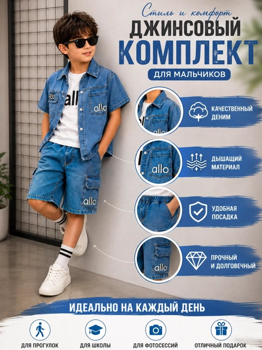 Детский джинсовый комплект, костюм для мальчика - 